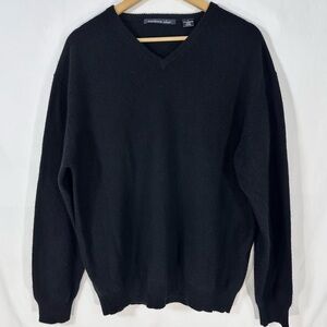 Northern Isle Cashmere V-Neck Sweater Mens Sz Large Black Preppy Classic Coastal